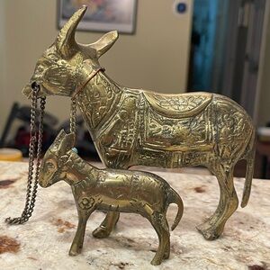 Brass Donkey Figurine Set